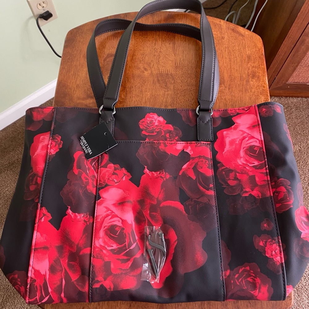 Simply Vera Vera Wang Black Tote with Red Rose Design